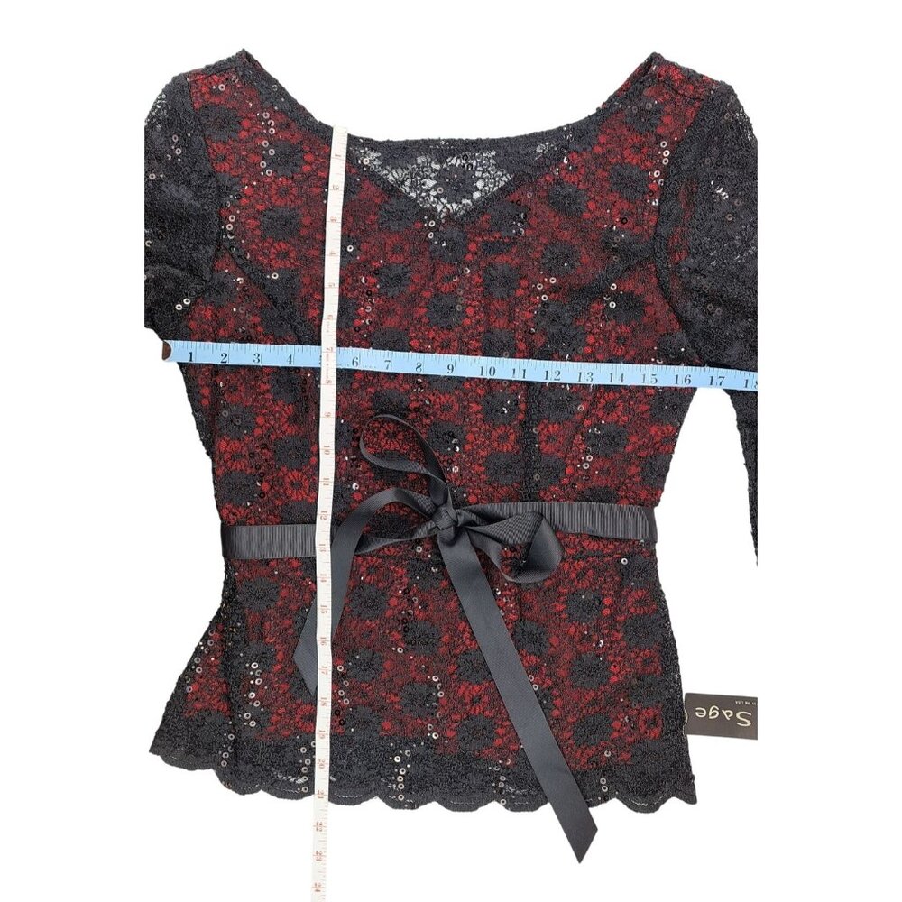 Blu Sage Black Red Lace Sparkle Top Women Small Holiday Party New Year Fancy - Picture 13 of 13